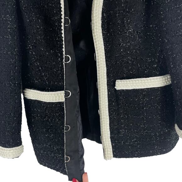 Veronica Beard Kemsley Pearl Embellsihed Tweed Wool Jacket Black Size 00 - Picture 7 of 10
